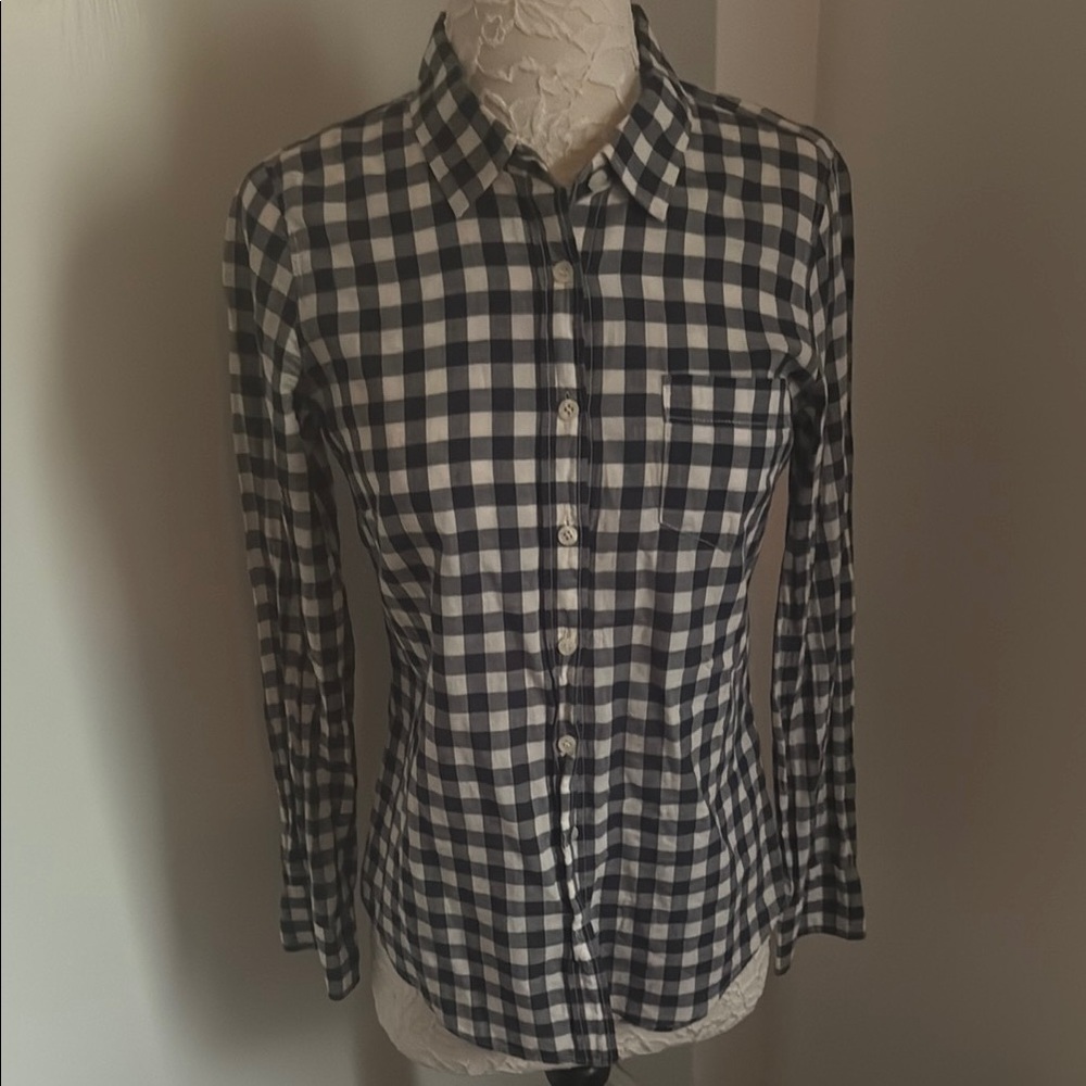 Women's Blue and White Checkered Top